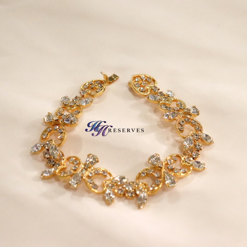 Vintage Filigree Heart & Rhinestone Bracelet